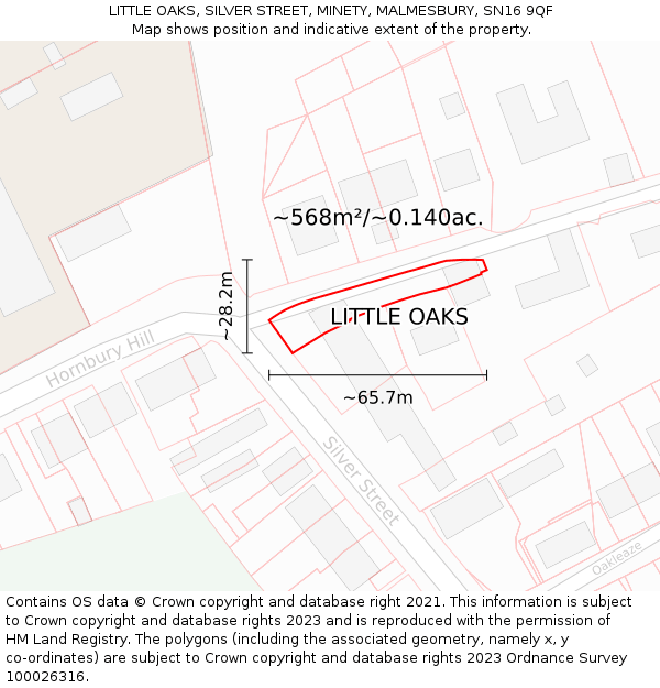 LITTLE OAKS, SILVER STREET, MINETY, MALMESBURY, SN16 9QF: Plot and title map