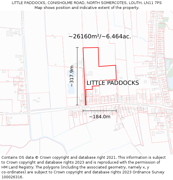 LITTLE PADDOCKS, CONISHOLME ROAD, NORTH SOMERCOTES, LOUTH, LN11 7PS: Plot and title map