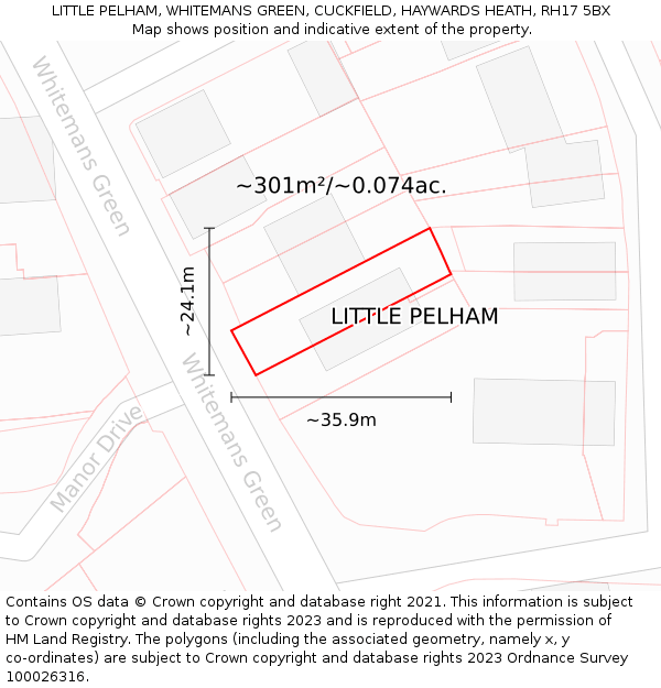 LITTLE PELHAM, WHITEMANS GREEN, CUCKFIELD, HAYWARDS HEATH, RH17 5BX: Plot and title map