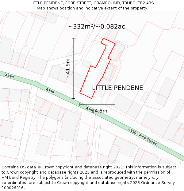 LITTLE PENDENE, FORE STREET, GRAMPOUND, TRURO, TR2 4RS: Plot and title map