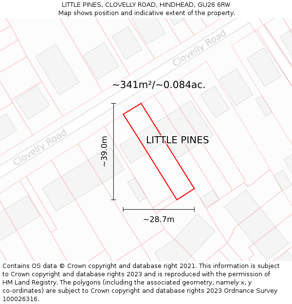LITTLE PINES, CLOVELLY ROAD, HINDHEAD, GU26 6RW: Plot and title map