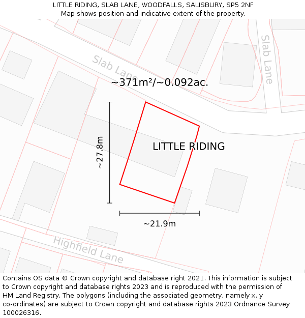 LITTLE RIDING, SLAB LANE, WOODFALLS, SALISBURY, SP5 2NF: Plot and title map