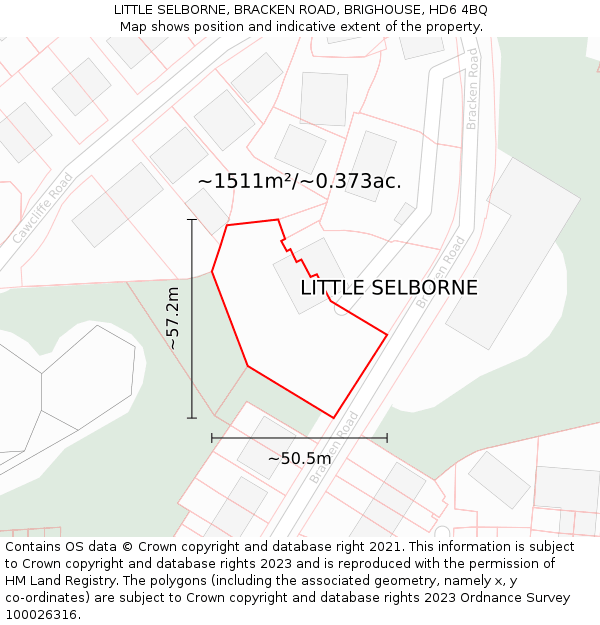 LITTLE SELBORNE, BRACKEN ROAD, BRIGHOUSE, HD6 4BQ: Plot and title map