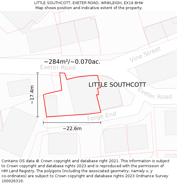 LITTLE SOUTHCOTT, EXETER ROAD, WINKLEIGH, EX19 8HW: Plot and title map