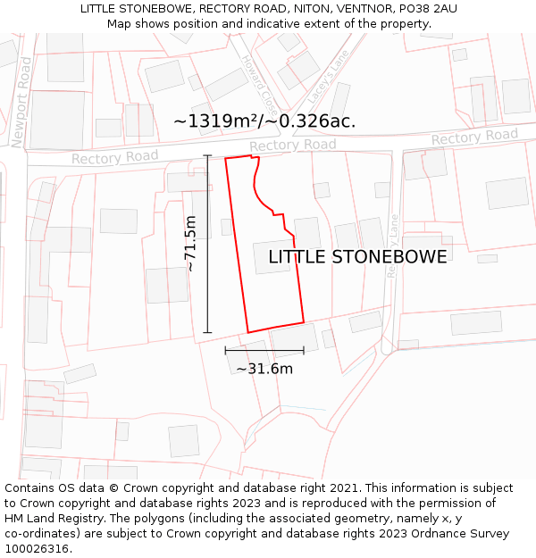 LITTLE STONEBOWE, RECTORY ROAD, NITON, VENTNOR, PO38 2AU: Plot and title map