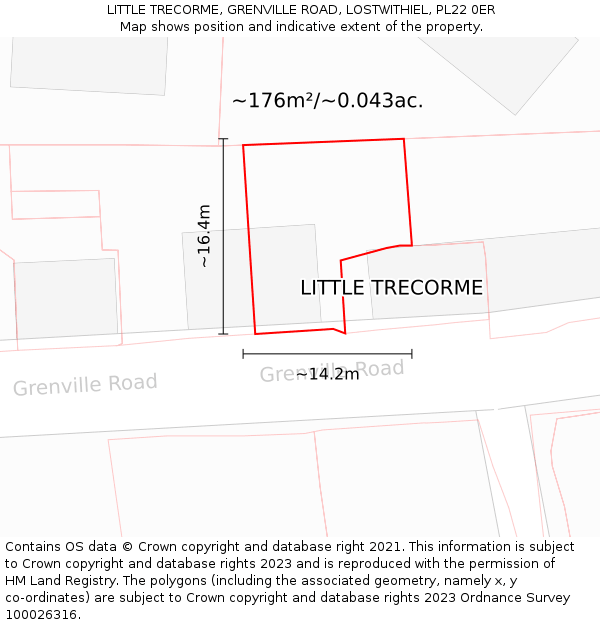 LITTLE TRECORME, GRENVILLE ROAD, LOSTWITHIEL, PL22 0ER: Plot and title map