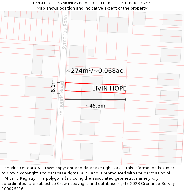 LIVIN HOPE, SYMONDS ROAD, CLIFFE, ROCHESTER, ME3 7SS: Plot and title map