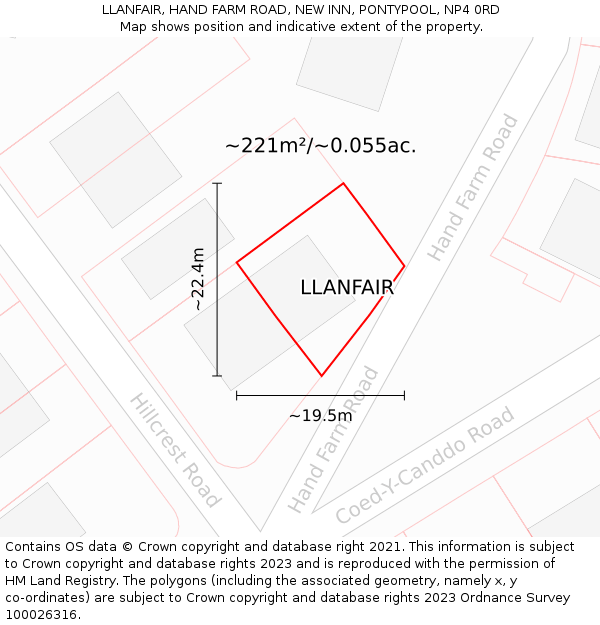 LLANFAIR, HAND FARM ROAD, NEW INN, PONTYPOOL, NP4 0RD: Plot and title map