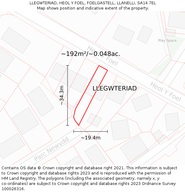 LLEGWTERIAD, HEOL Y FOEL, FOELGASTELL, LLANELLI, SA14 7EL: Plot and title map