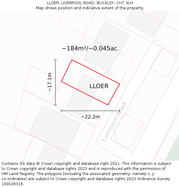 LLOER, LIVERPOOL ROAD, BUCKLEY, CH7 3LH: Plot and title map