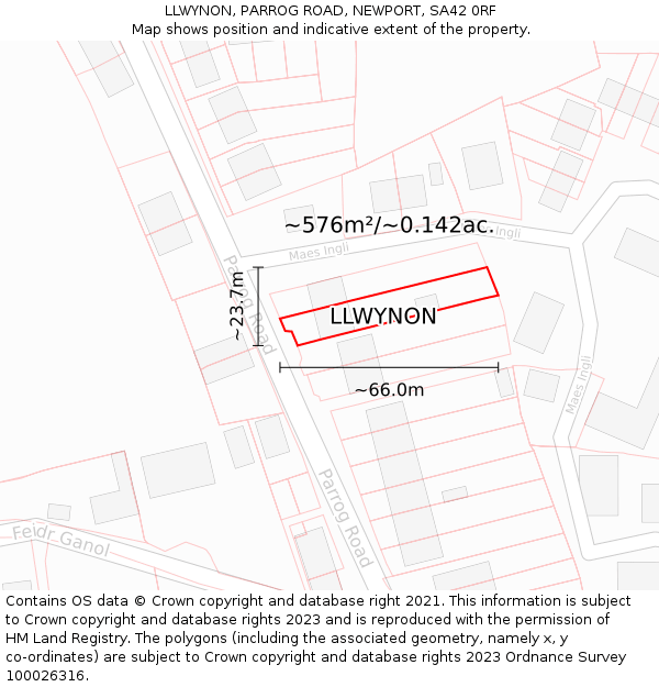 LLWYNON, PARROG ROAD, NEWPORT, SA42 0RF: Plot and title map