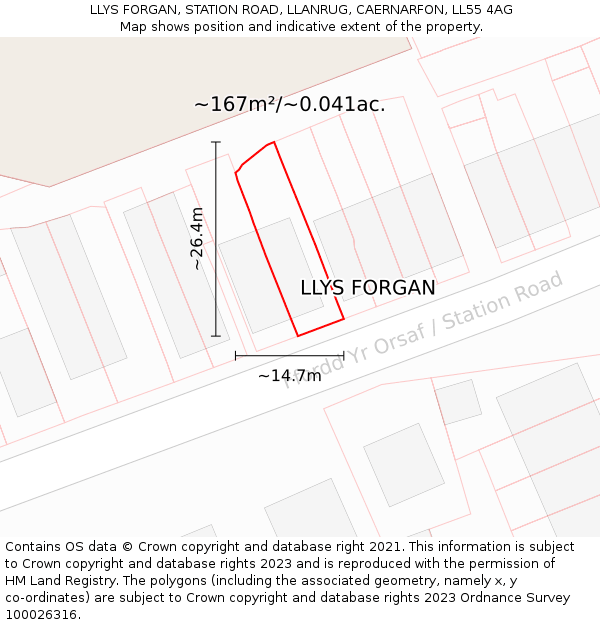 LLYS FORGAN, STATION ROAD, LLANRUG, CAERNARFON, LL55 4AG: Plot and title map