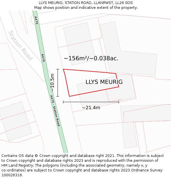 LLYS MEURIG, STATION ROAD, LLANRWST, LL26 0DS: Plot and title map