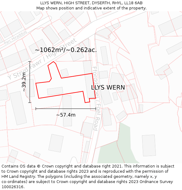 LLYS WERN, HIGH STREET, DYSERTH, RHYL, LL18 6AB: Plot and title map