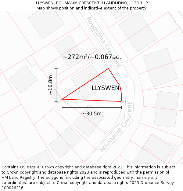 LLYSWEN, ROUMANIA CRESCENT, LLANDUDNO, LL30 1UP: Plot and title map