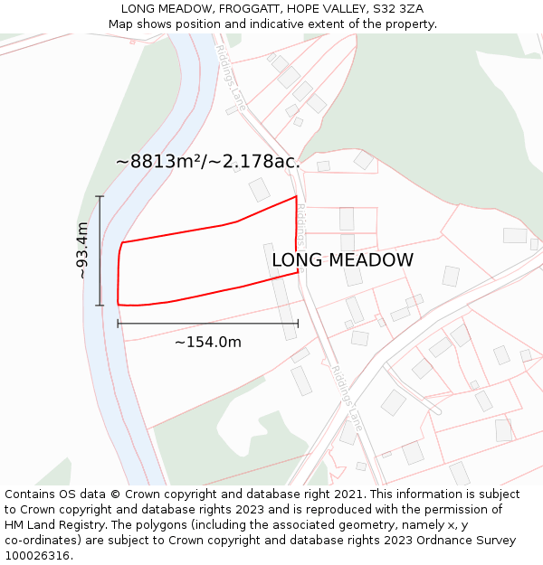 LONG MEADOW, FROGGATT, HOPE VALLEY, S32 3ZA: Plot and title map