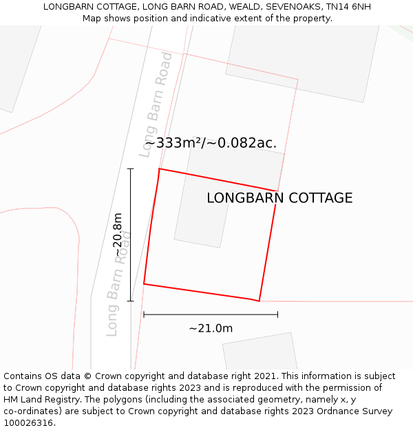 LONGBARN COTTAGE, LONG BARN ROAD, WEALD, SEVENOAKS, TN14 6NH: Plot and title map