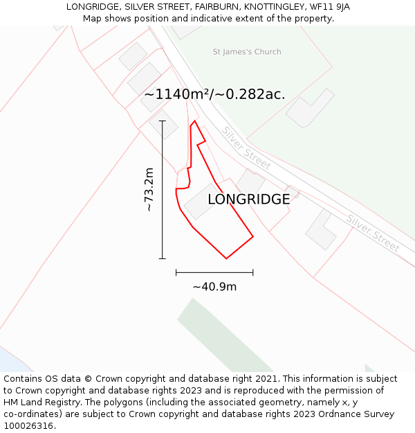 LONGRIDGE, SILVER STREET, FAIRBURN, KNOTTINGLEY, WF11 9JA: Plot and title map