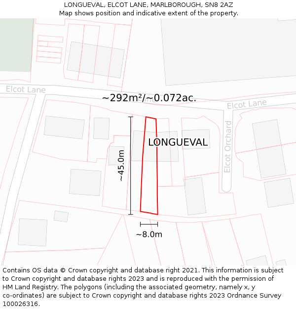 LONGUEVAL, ELCOT LANE, MARLBOROUGH, SN8 2AZ: Plot and title map