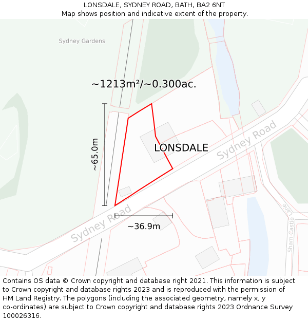 LONSDALE, SYDNEY ROAD, BATH, BA2 6NT: Plot and title map