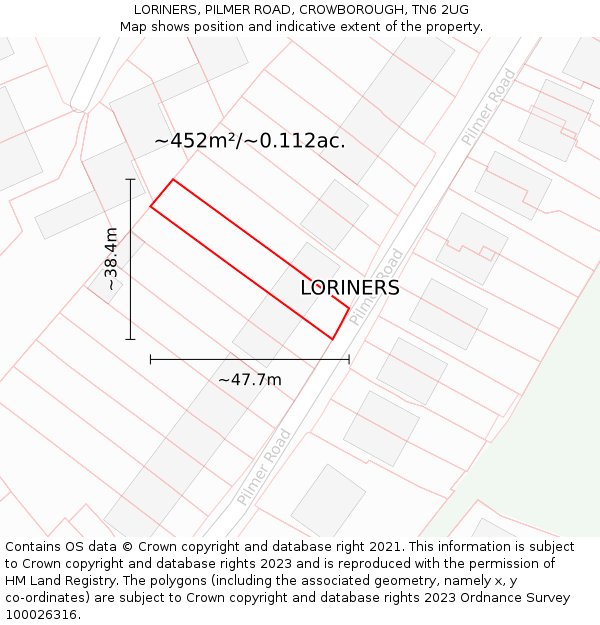 LORINERS, PILMER ROAD, CROWBOROUGH, TN6 2UG: Plot and title map