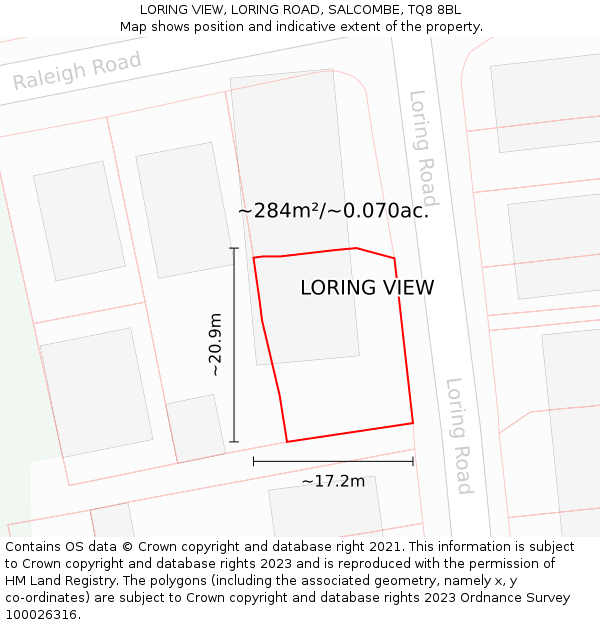 LORING VIEW, LORING ROAD, SALCOMBE, TQ8 8BL: Plot and title map