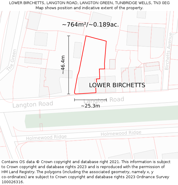 LOWER BIRCHETTS, LANGTON ROAD, LANGTON GREEN, TUNBRIDGE WELLS, TN3 0EG: Plot and title map