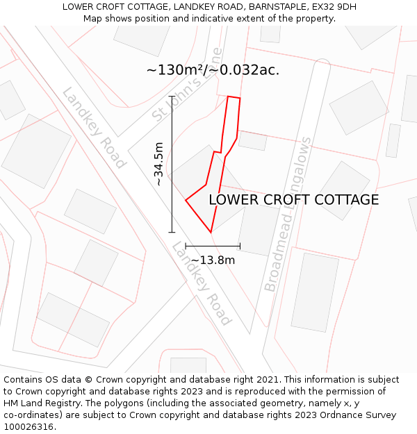 LOWER CROFT COTTAGE, LANDKEY ROAD, BARNSTAPLE, EX32 9DH: Plot and title map