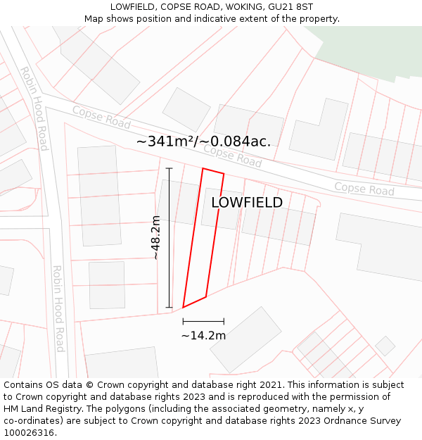 LOWFIELD, COPSE ROAD, WOKING, GU21 8ST: Plot and title map