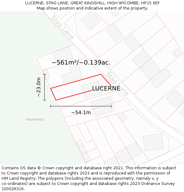 LUCERNE, STAG LANE, GREAT KINGSHILL, HIGH WYCOMBE, HP15 6EF: Plot and title map