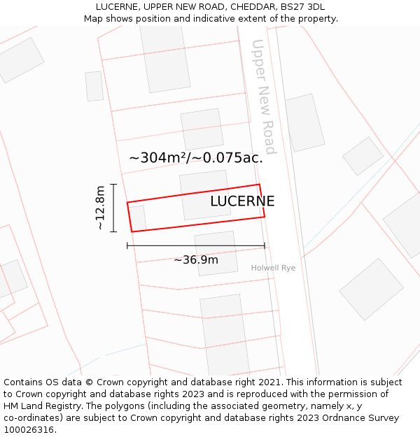 LUCERNE, UPPER NEW ROAD, CHEDDAR, BS27 3DL: Plot and title map