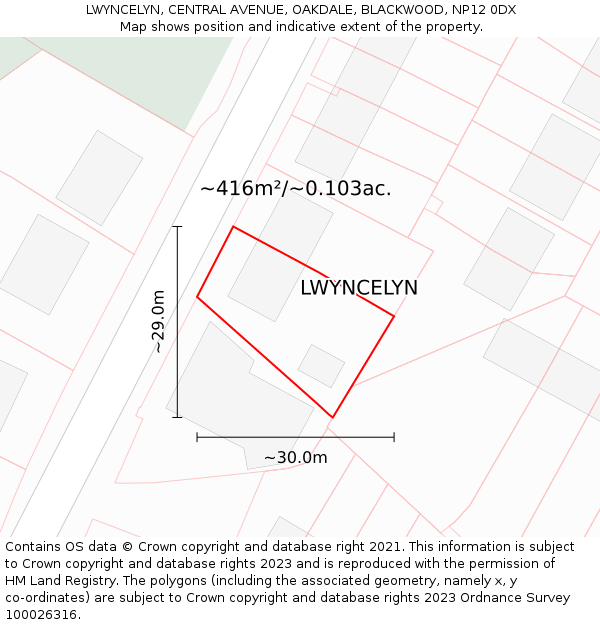 LWYNCELYN, CENTRAL AVENUE, OAKDALE, BLACKWOOD, NP12 0DX: Plot and title map