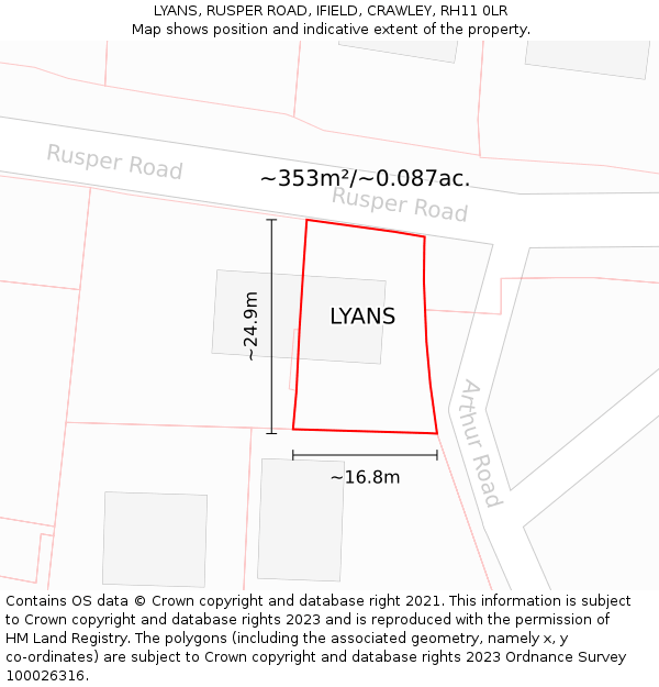 LYANS, RUSPER ROAD, IFIELD, CRAWLEY, RH11 0LR: Plot and title map