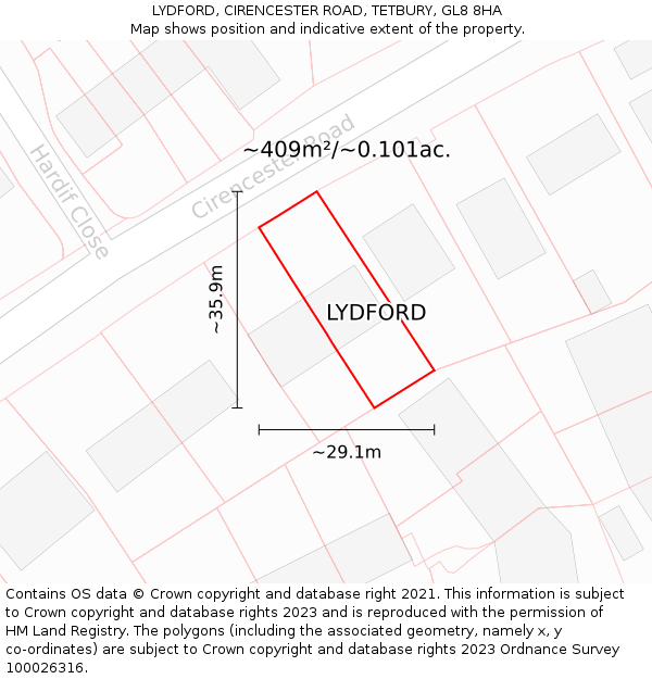 LYDFORD, CIRENCESTER ROAD, TETBURY, GL8 8HA: Plot and title map