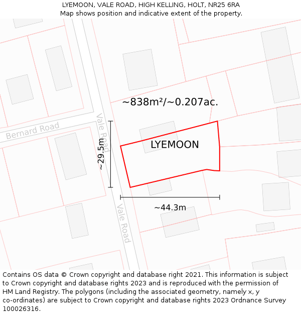 LYEMOON, VALE ROAD, HIGH KELLING, HOLT, NR25 6RA: Plot and title map