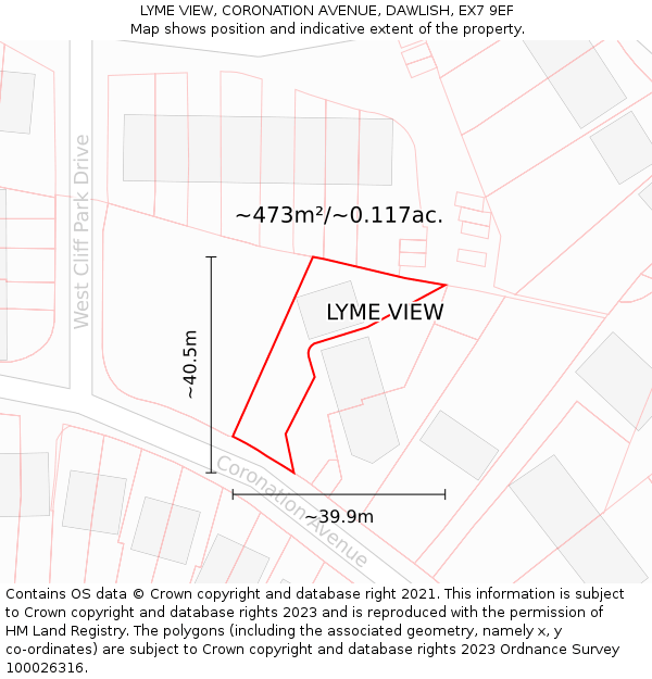 LYME VIEW, CORONATION AVENUE, DAWLISH, EX7 9EF: Plot and title map