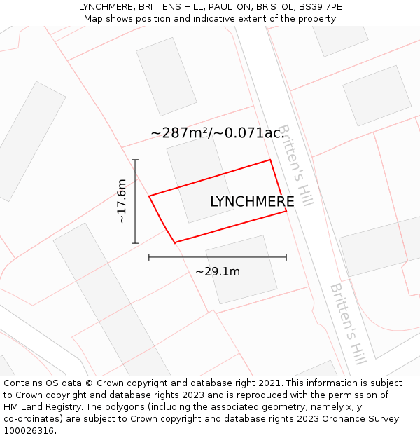 LYNCHMERE, BRITTENS HILL, PAULTON, BRISTOL, BS39 7PE: Plot and title map