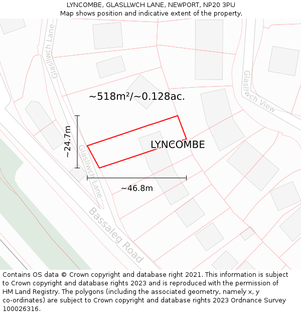 LYNCOMBE, GLASLLWCH LANE, NEWPORT, NP20 3PU: Plot and title map