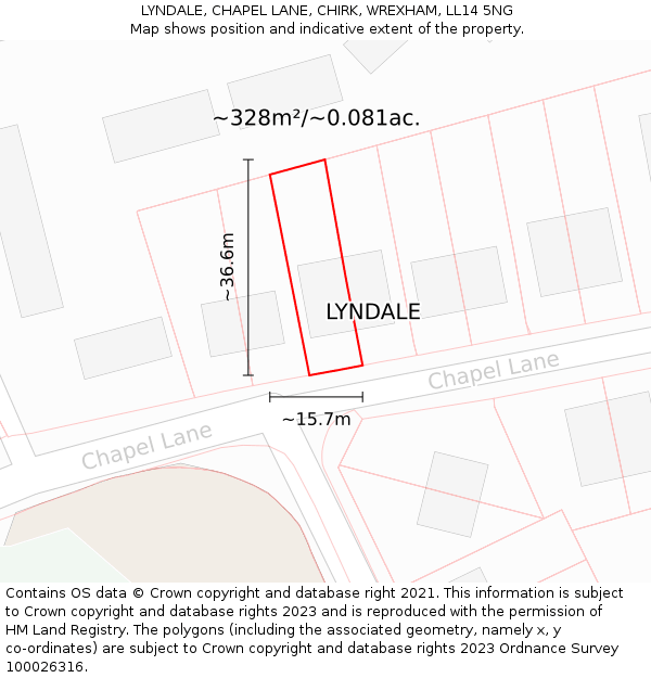 LYNDALE, CHAPEL LANE, CHIRK, WREXHAM, LL14 5NG: Plot and title map