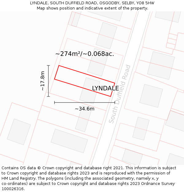 LYNDALE, SOUTH DUFFIELD ROAD, OSGODBY, SELBY, YO8 5HW: Plot and title map