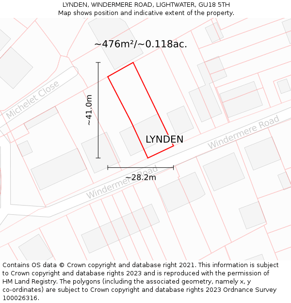 LYNDEN, WINDERMERE ROAD, LIGHTWATER, GU18 5TH: Plot and title map