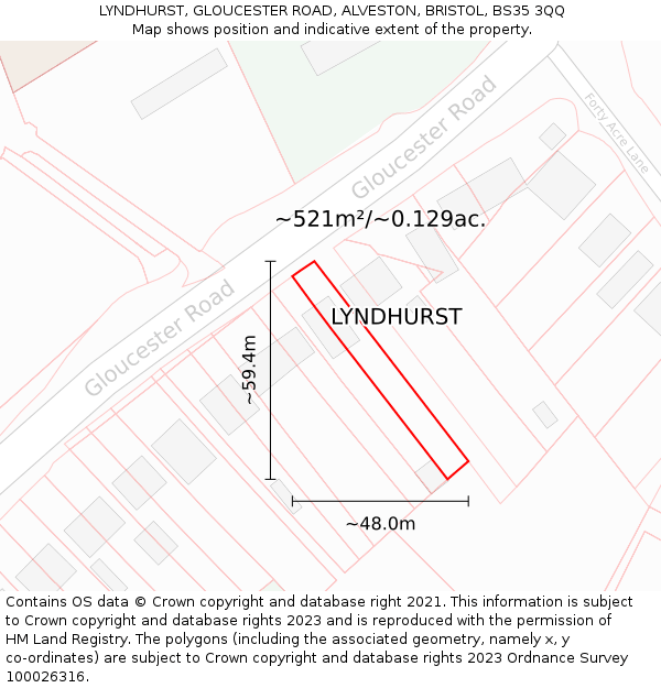 LYNDHURST, GLOUCESTER ROAD, ALVESTON, BRISTOL, BS35 3QQ: Plot and title map