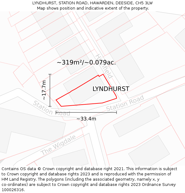 LYNDHURST, STATION ROAD, HAWARDEN, DEESIDE, CH5 3LW: Plot and title map