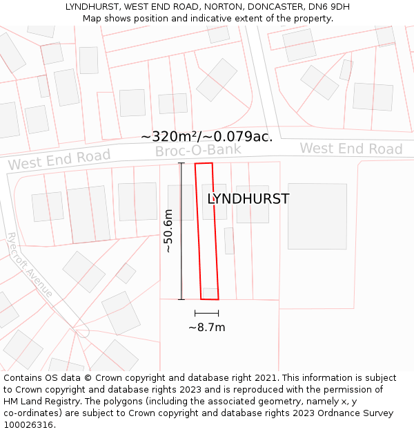 LYNDHURST, WEST END ROAD, NORTON, DONCASTER, DN6 9DH: Plot and title map