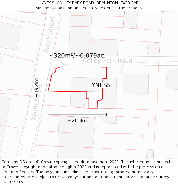 LYNESS, COLLEY PARK ROAD, BRAUNTON, EX33 2AR: Plot and title map