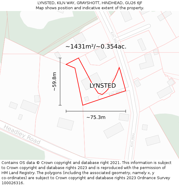 LYNSTED, KILN WAY, GRAYSHOTT, HINDHEAD, GU26 6JF: Plot and title map