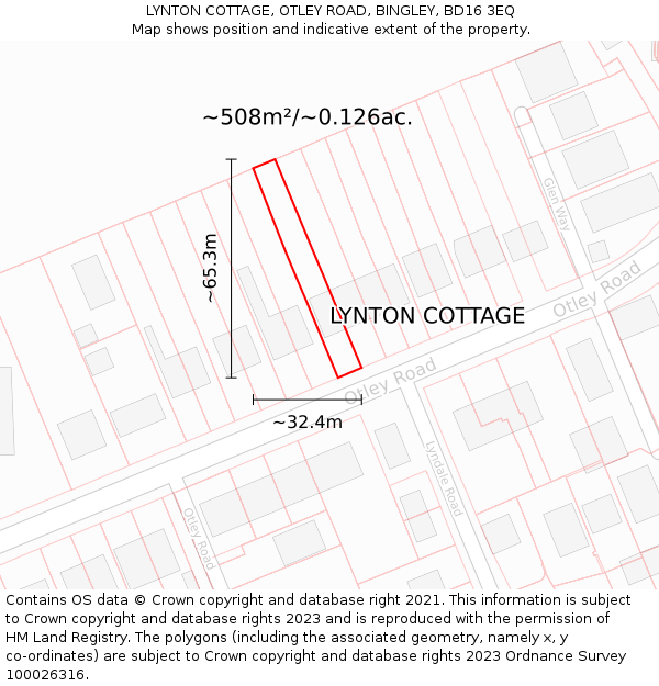 LYNTON COTTAGE, OTLEY ROAD, BINGLEY, BD16 3EQ: Plot and title map