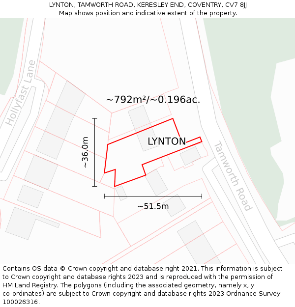 LYNTON, TAMWORTH ROAD, KERESLEY END, COVENTRY, CV7 8JJ: Plot and title map