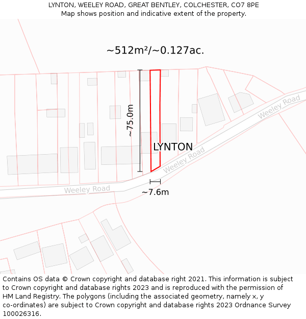 LYNTON, WEELEY ROAD, GREAT BENTLEY, COLCHESTER, CO7 8PE: Plot and title map