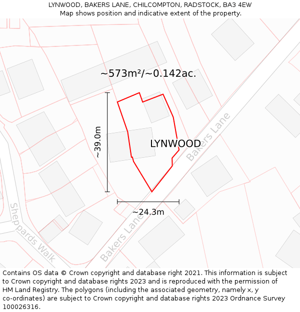 LYNWOOD, BAKERS LANE, CHILCOMPTON, RADSTOCK, BA3 4EW: Plot and title map